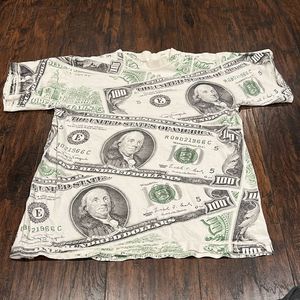 Vintage Early 90’s Single Stitch $100 Dollar Bill All Over Print T Shirt Size L